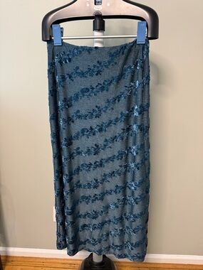 Teal Floral Burnout Maxi Skirt with Elastic Waist